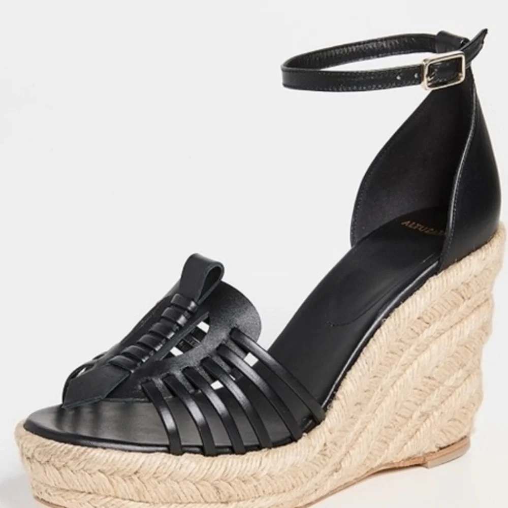 NWT Altuzarra Black Woven Leather Espadrille Wedges EU 41 US 11 Made in Spain
